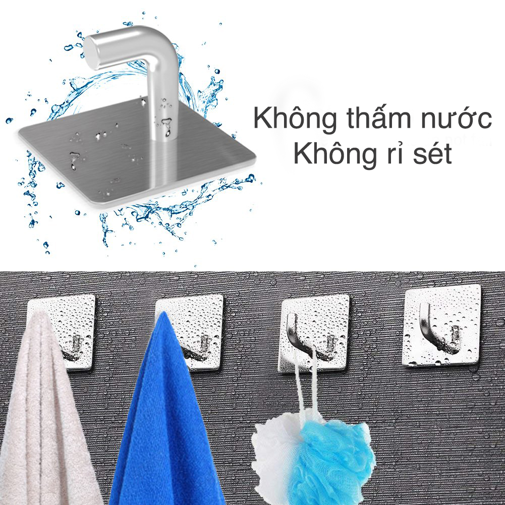 Combo 4 móc treo dán tường chịu lực inox 304 có sẵn keo dán Hobby Home Decor V35 không rỉ sét dán gạch men kính