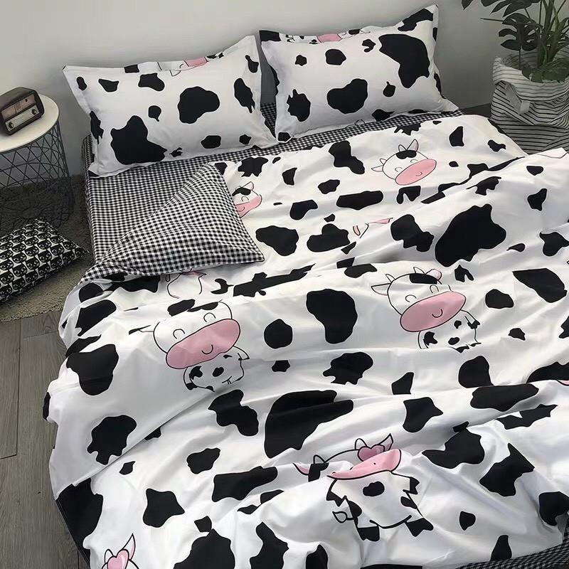 Bộ Chăn ga cotton poly Emmidecor - mẫu bò sữa trắng