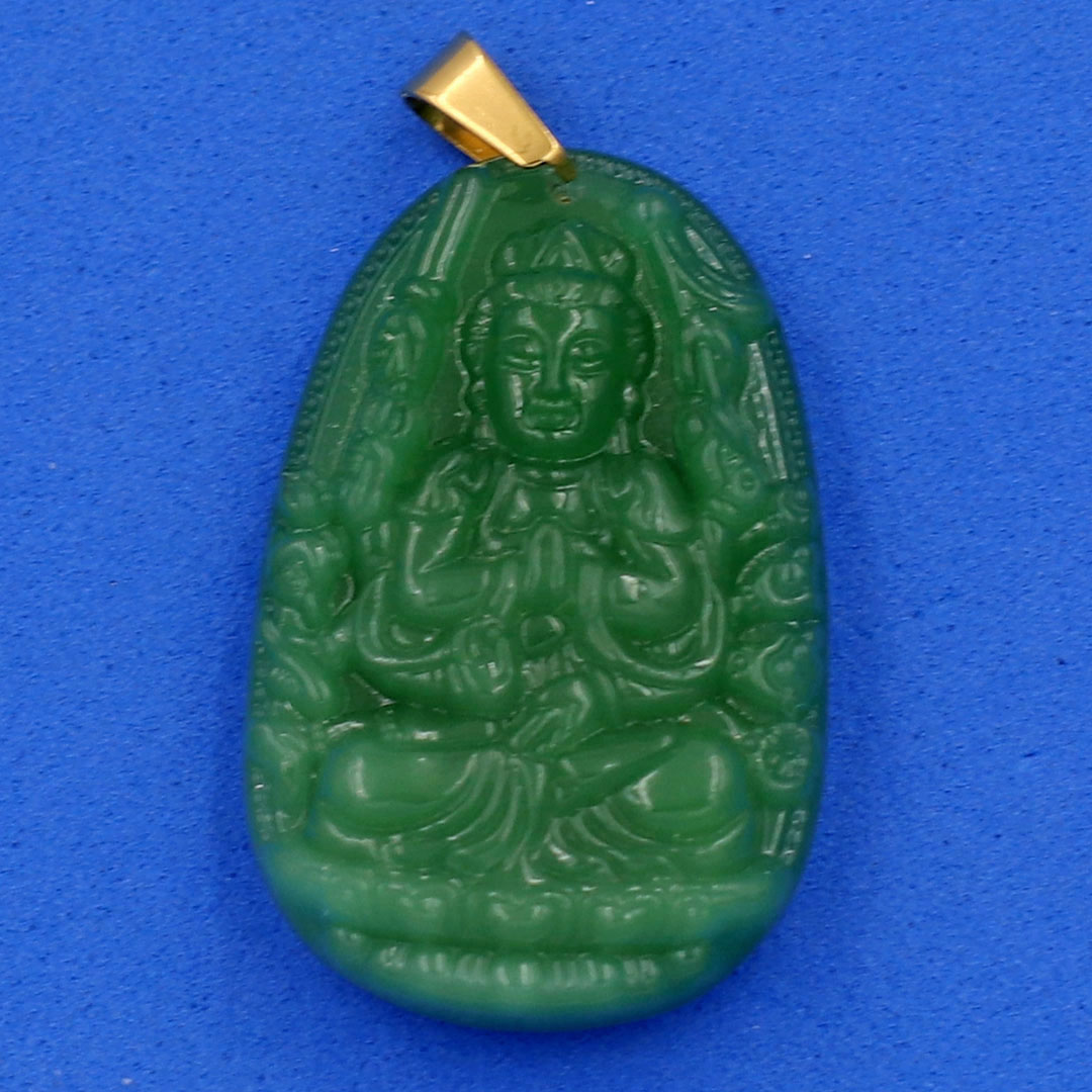 Hình ảnh Mặt Phật Thiên Thủ Thiên Nhãn thạch anh xanh size nhỏ 3.6cm MTXA8 - phật bản mệnh tuổi Tý