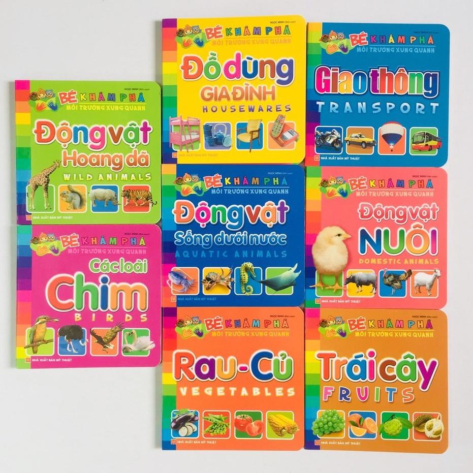 Sách – Bé Khám Phá Môi Trường Xung Quanh - Động vật nuôi - Động vật hoang dã - Đồ dùng gia đình - Trái cây - Rau củ - Động vật dưới nước - Giao thông - Chim