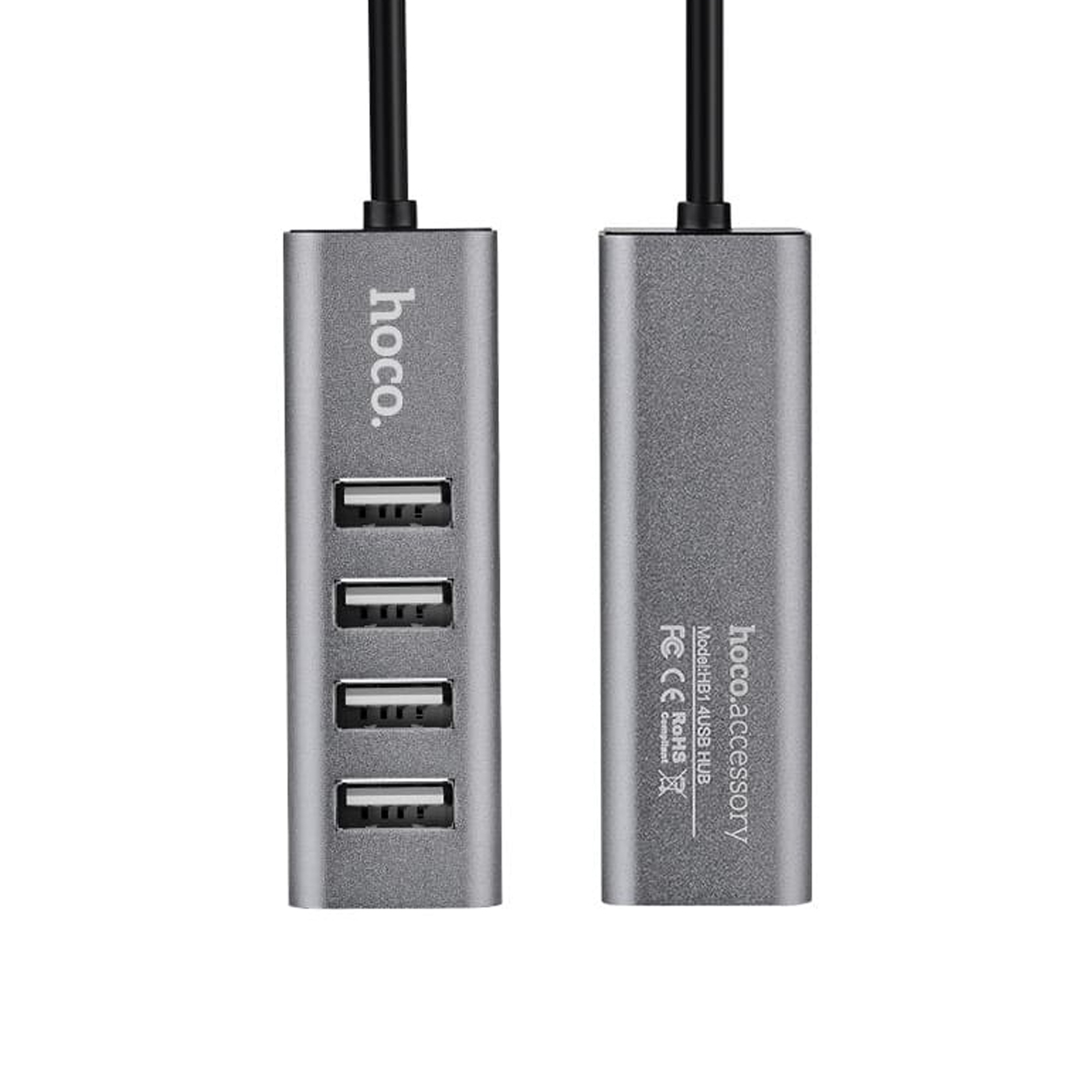 Củ Sạc 4 Cổng USB Hoco HB1 (Xám đen) - Hàng Chính Hãng