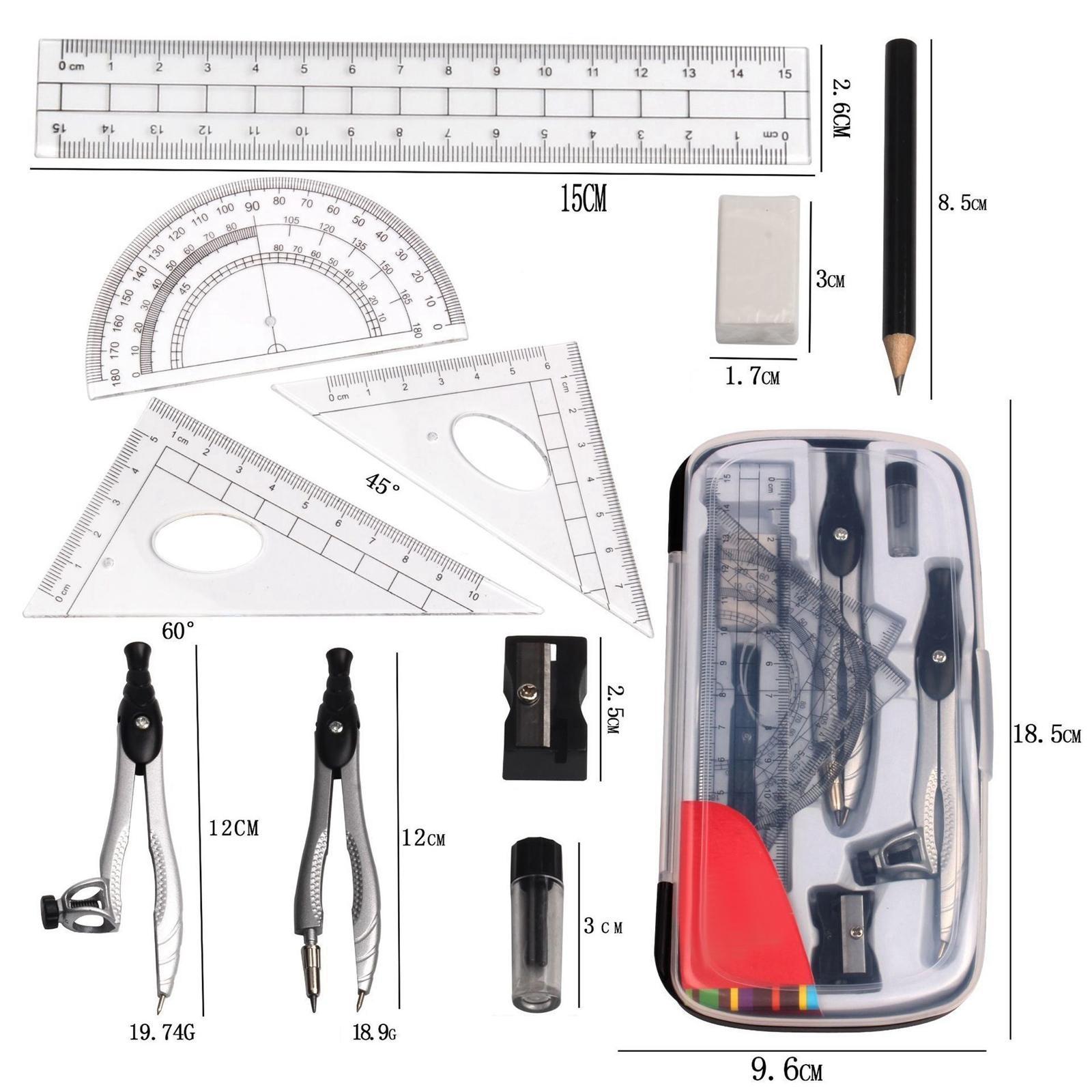 Math Geometry Kit Protractor Compass with Storage Case for School Teachers