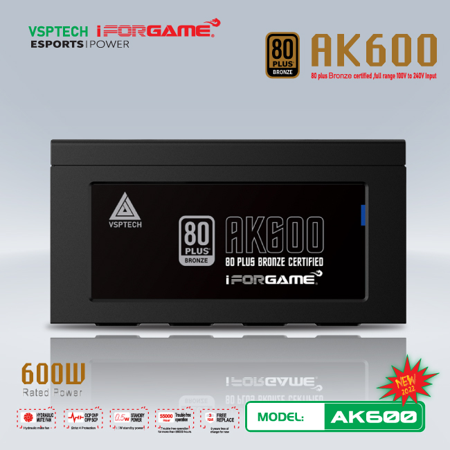 Bộ nguồn máy tính VSPTECH IFORGAME AK600 80PLUS BRONZE- Hàng chính hãng