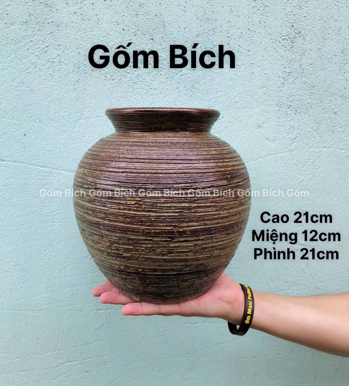 Bình Hoa Lọ Hoa Dáng Vò Tròn Thấp Cao 22cm Men Mộc Gốm Sứ Bát Tràng