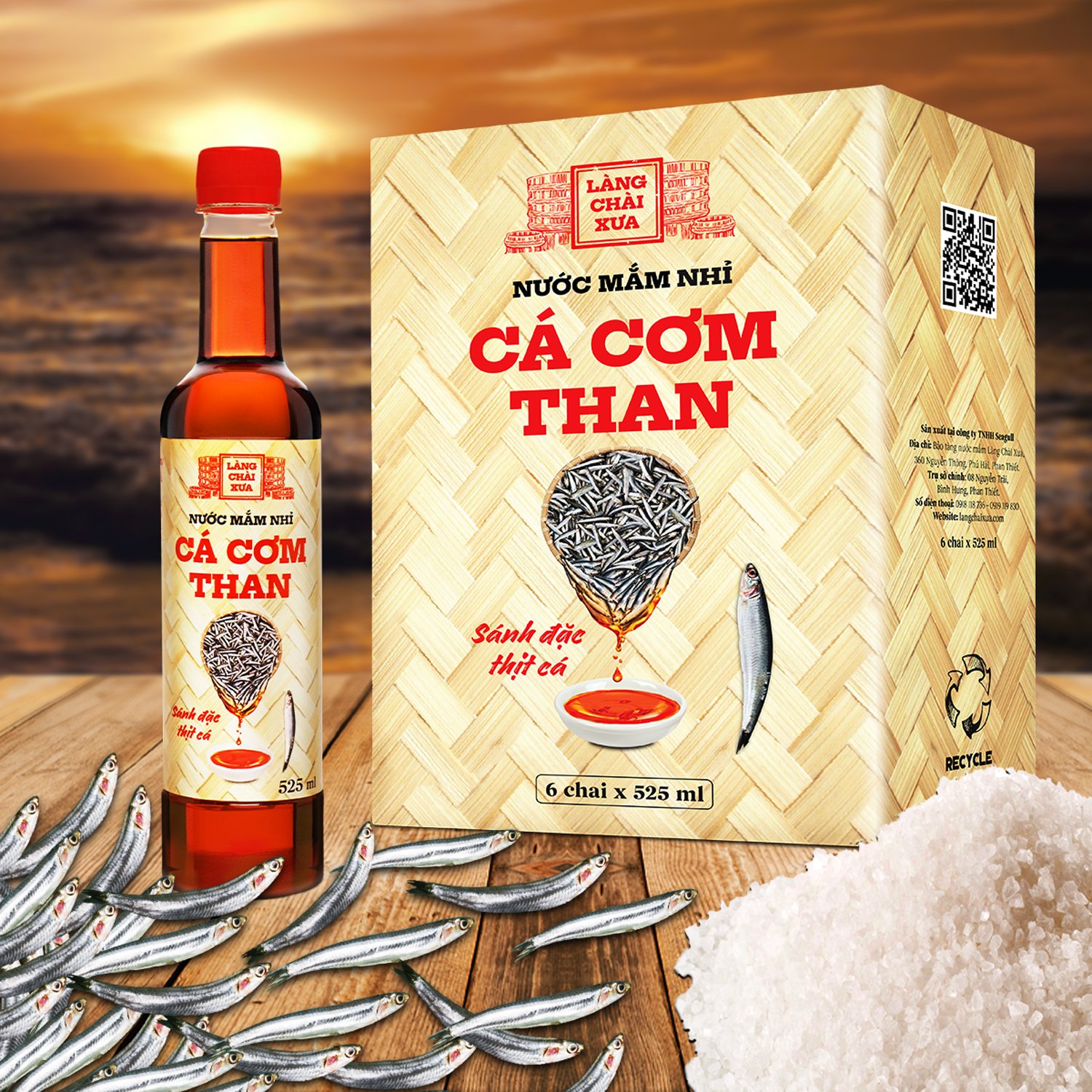 Đặc Sản Phan Thiết - Nước Mắm Nhỉ Cá Cơm Than Làng Chài Xưa 525Ml (01 Chai) Sánh Đặc Thịt Cá 300 Năm Truyền Thống