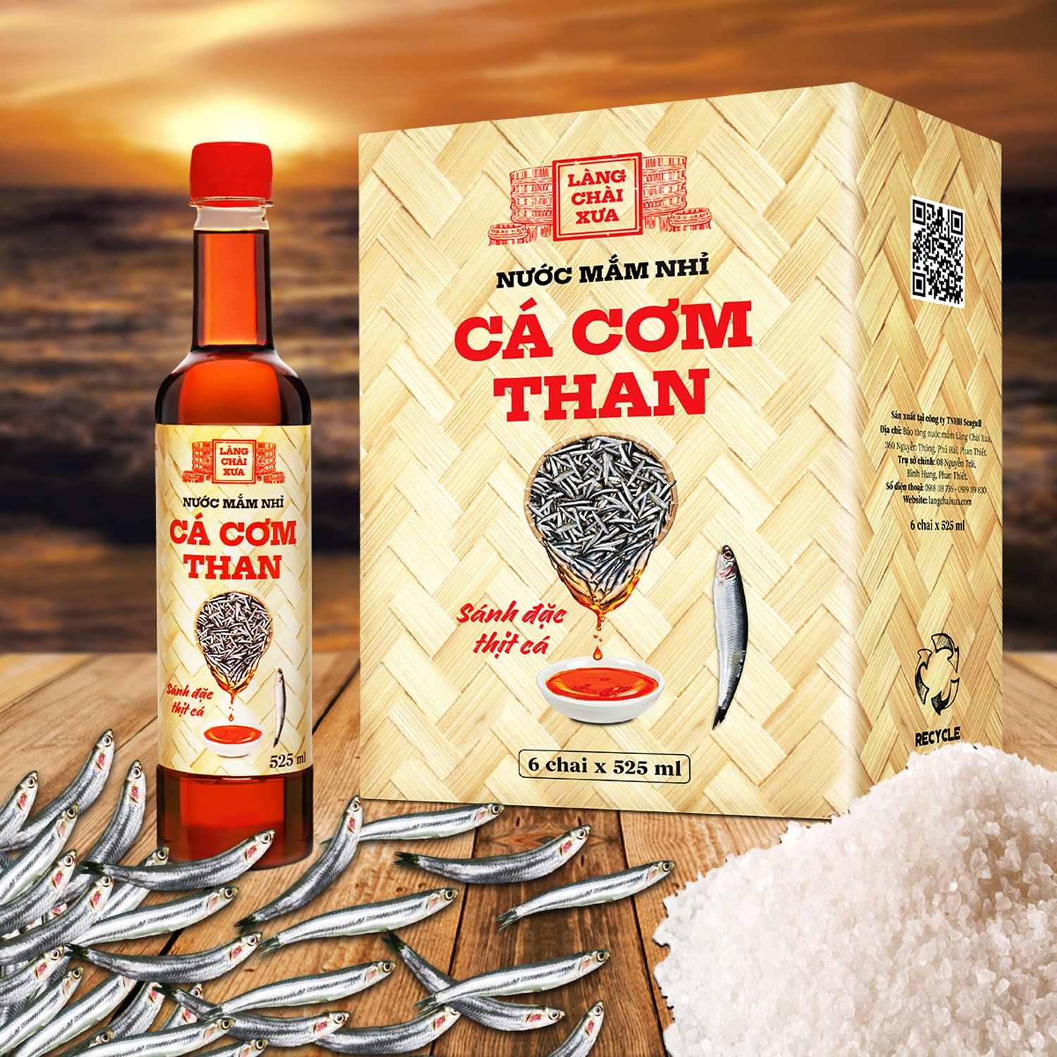 Nước mắm nhỉ cá cơm than Làng Chài Xưa 525ml sánh đặc thịt cá 300 năm truyền thống