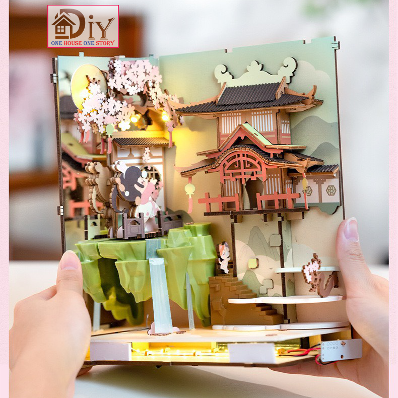 Mô hình Book nook DIY Rolife Falling Sakura TGB05 tự lắp ráp bằng gỗ - Quà tặng DIY trang trí sáng tạo cho bạn trai bạn gái