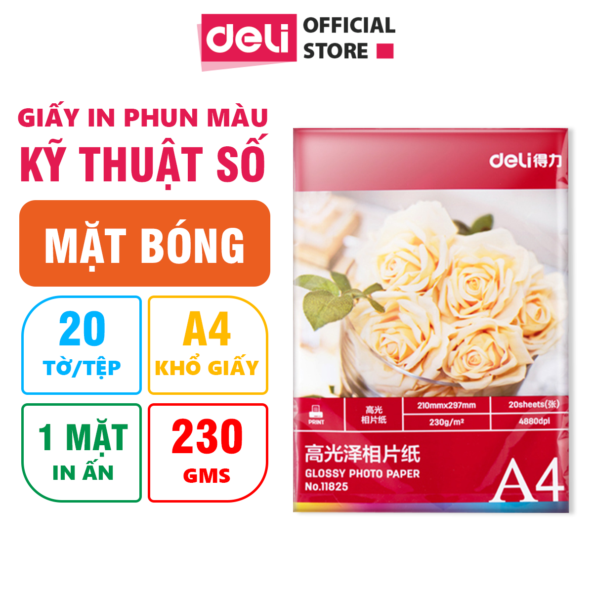 Giấy In Ảnh A4 1 Mặt Bóng (Glossy) 20 Tờ Định Lượng 230Gsm Deli - 11825