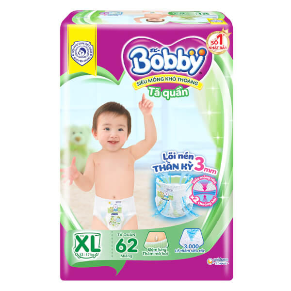 Tã Quần Bobby Siêu Thoáng XL62 (62 Miếng)