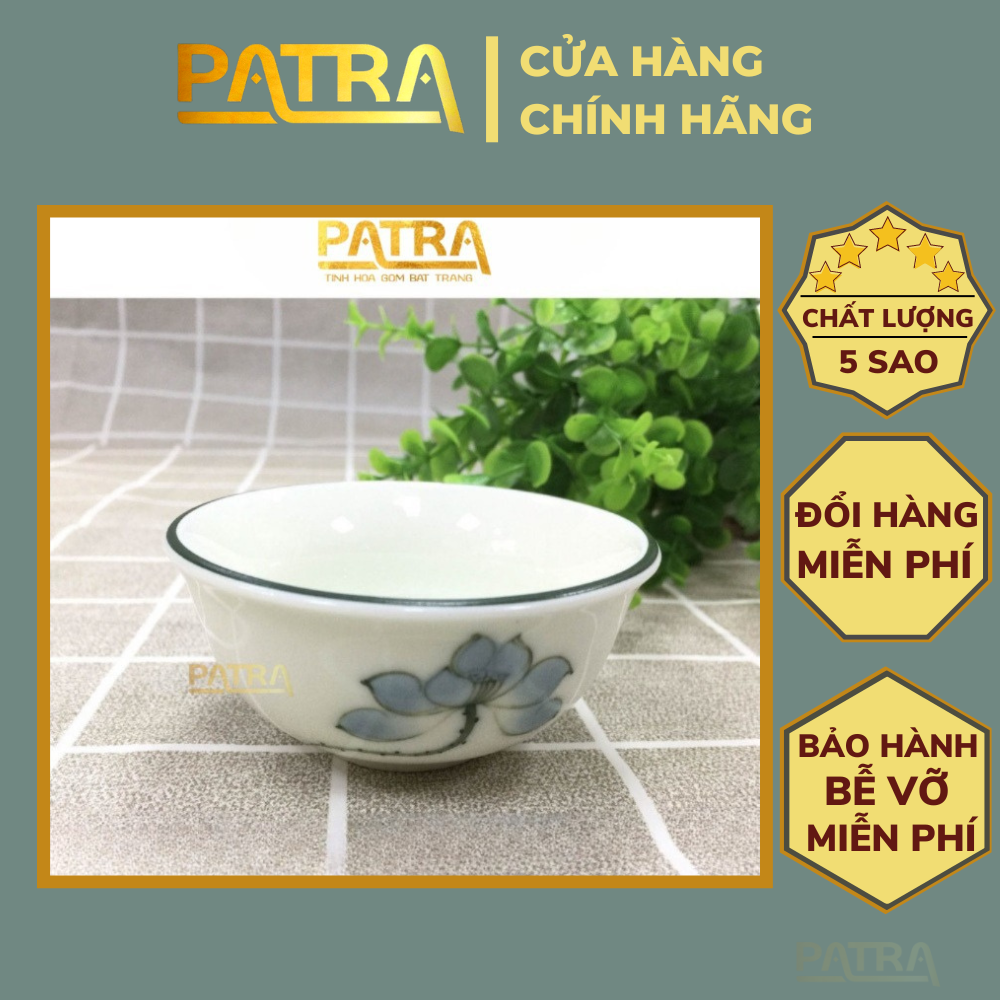 Bộ đĩa gia vị sứ, bát mắm, chén nước chấm Bát Tràng cao cấp vẽ sen xanh