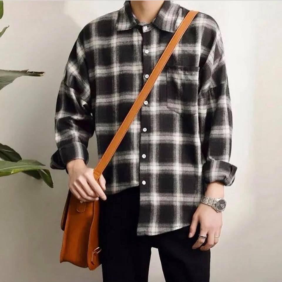 Áo Flannel sơ mi sọc caro đen trắng shopmap