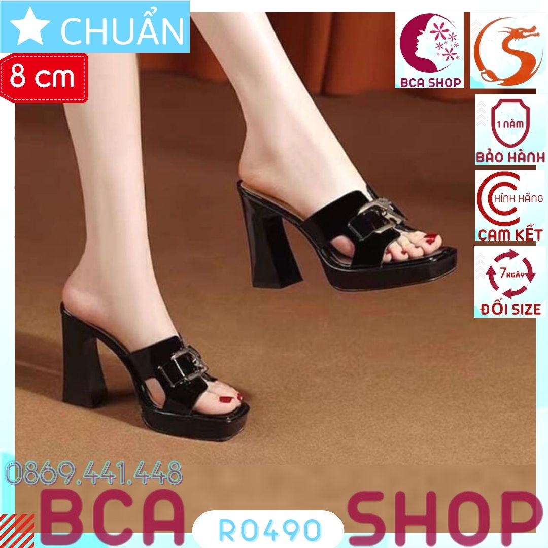 Giày cao gót nữ hở mũi 8p RO490 ROSATA tại BCASHOP đế vuông cách điệu cùng màu thân, quai ngang có đính khóa - màu đen