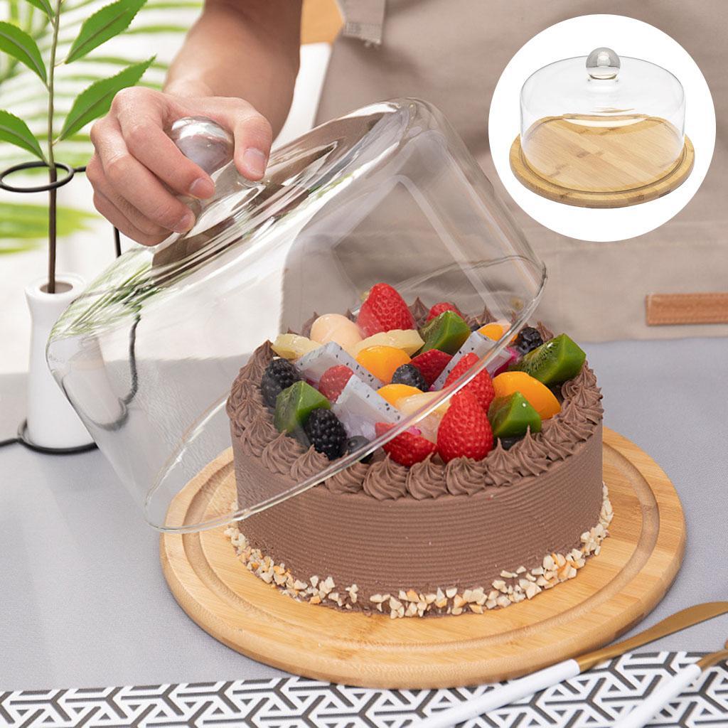 Round Glass Cover Serving Tray Multi-Purpose use Wooden Dessert Storage Appetizer Plate for Household Kitchen Festive Party Dinnerware Decoration