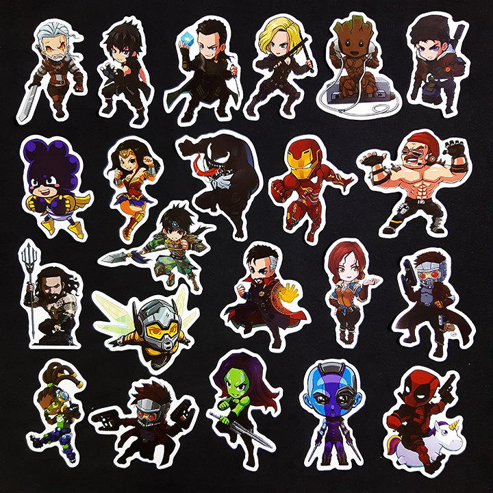 Bộ Sticker dán cao cấp chủ đề NHÂN VẬT HOẠT HÌNH CHIBI - Dùng dán Xe, dán mũ bảo hiểm, dán Laptop