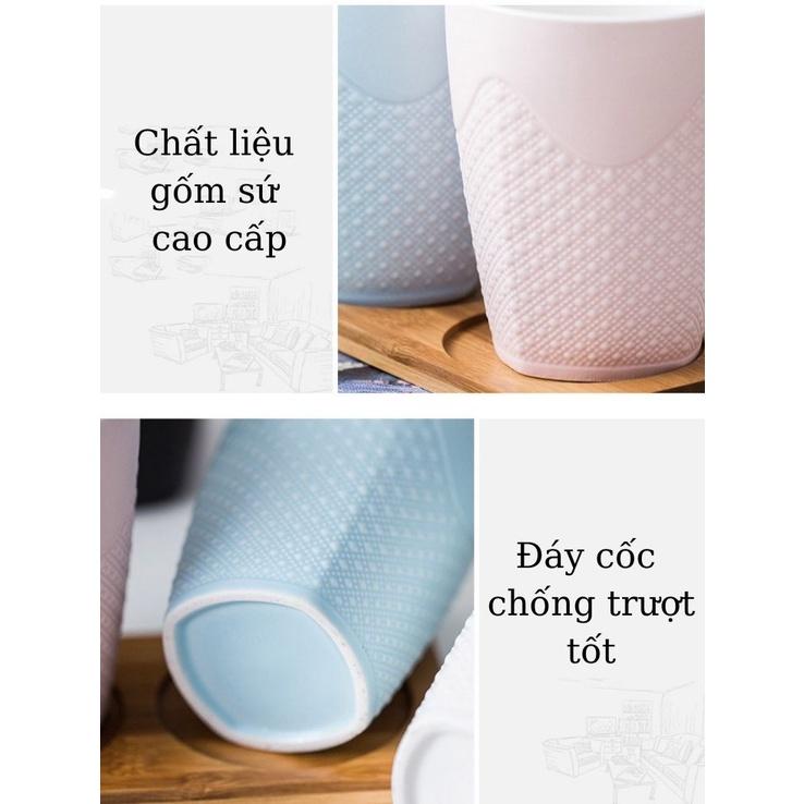 Cốc sứ đựng bàn chải kem đánh răng, Cốc uống nước dung tích 420ml Họa tiết chấm tròn