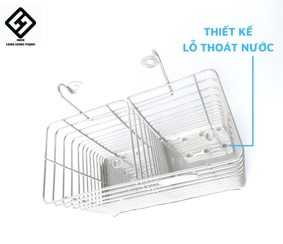 Ống đựng đũa, muỗng 2 ngăn 100% INOX cao cấp, 17x9x15 cm, dụng cụ nhà bếp tiện lợi.