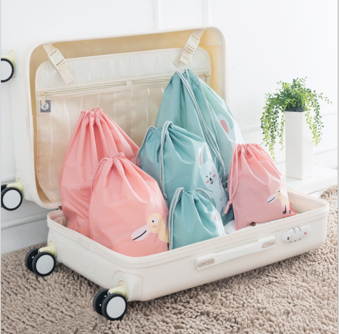 Combo 3 Túi Đựng Đồ Du Lịch dây rút hoạt hình xếp đồ gọn gàng trong vali Chống Thấm Bag in Bag (giao ngẫu nhiên)