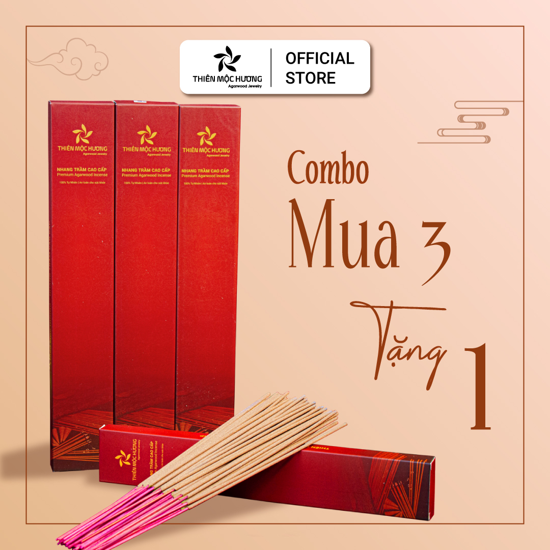 [COMBO MUA 3 TẶNG 1] - Nhang Trầm Hương tự nhiên Cao Cấp - Loại 16 năm - Thơm dịu nhẹ, không cay mắt, không kích mũi, lưu hương cực lâu - Thiên Mộc Hương