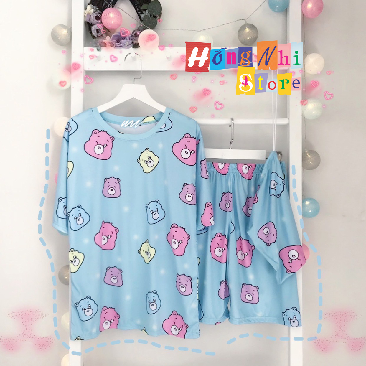 Bộ Thun Ngủ Hoạt Hình Tay Lỡ Kèm Túi Vải Phối Quần Short Oversize Ulzzang Dáng Rộng - MM