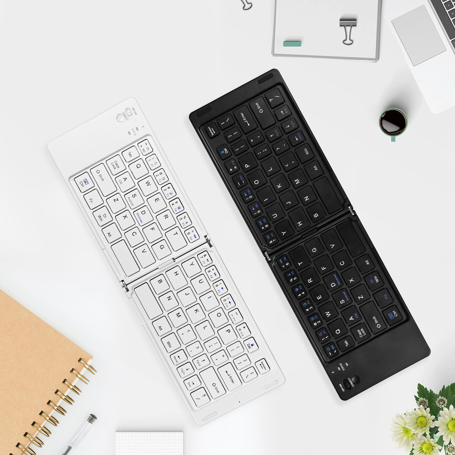 Bàn phím Bluetooth rời gấp gọn tương thích với Windows, Mac, iOS và Android kết nối điện thoại, laptop, máy tính bảng - Hàng chính hãng