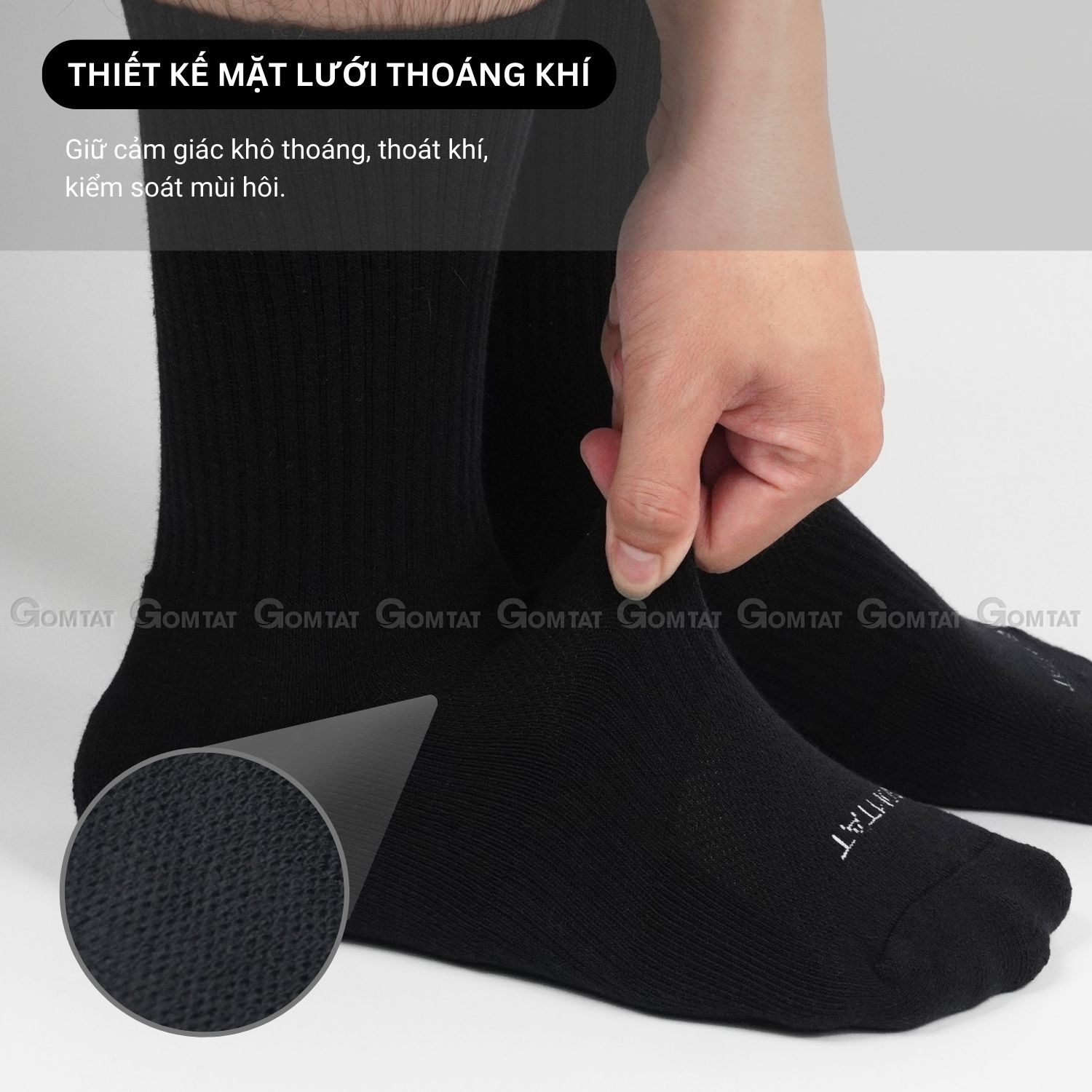 Combo 5 đôi tất nam nữ cổ cao GOMTAT, có đệm xù mềm mại êm chân, chất liệu cotton khử mùi - NGAN-STA-5009-CAO-CB5