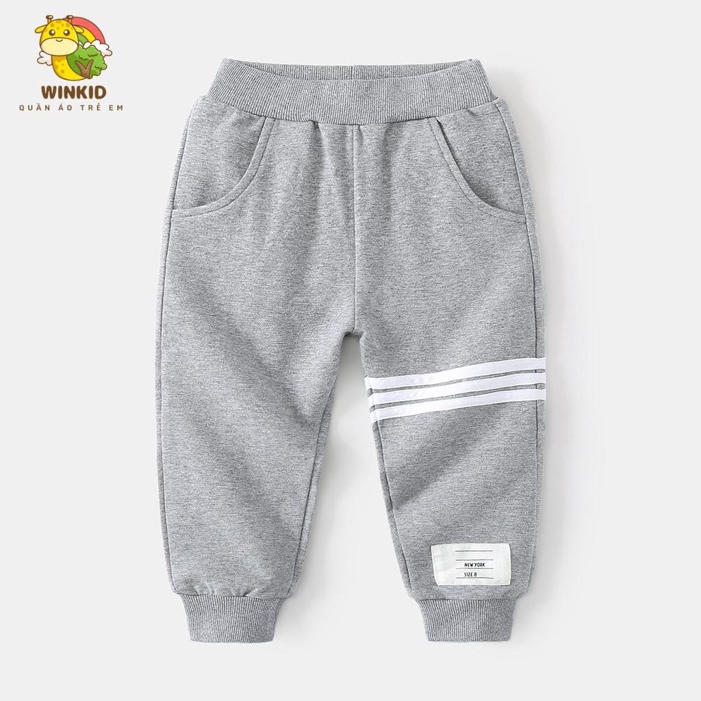 Quần nỉ cho bé WELLKIDS, quần dài thu đông chất nỉ dày họa tiết kẻ sọc thể thao - WK013