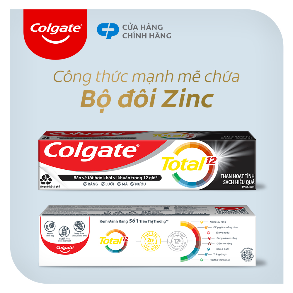 Kem đánh răng Colgate Total than hoạt tính bảo vệ toàn diện 170g/hộp