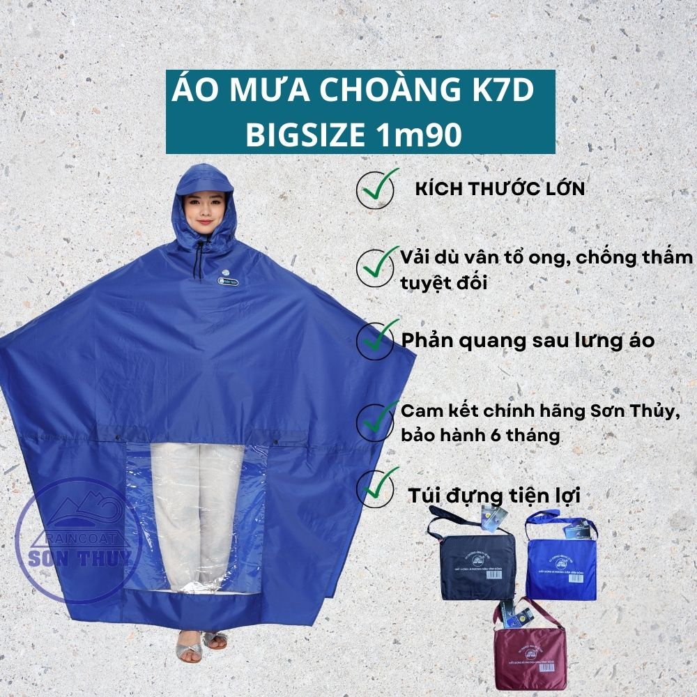 Áo mưa choàng siêu to Sơn Thủy - áo mưa vải dù cỡ đại K7D Bigsize