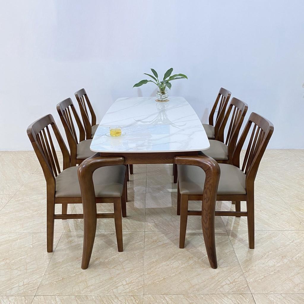 Bộ bàn ăn Đá Trắng Ceramic/Kính hoa xanh cường lực 15 ly mùa thu