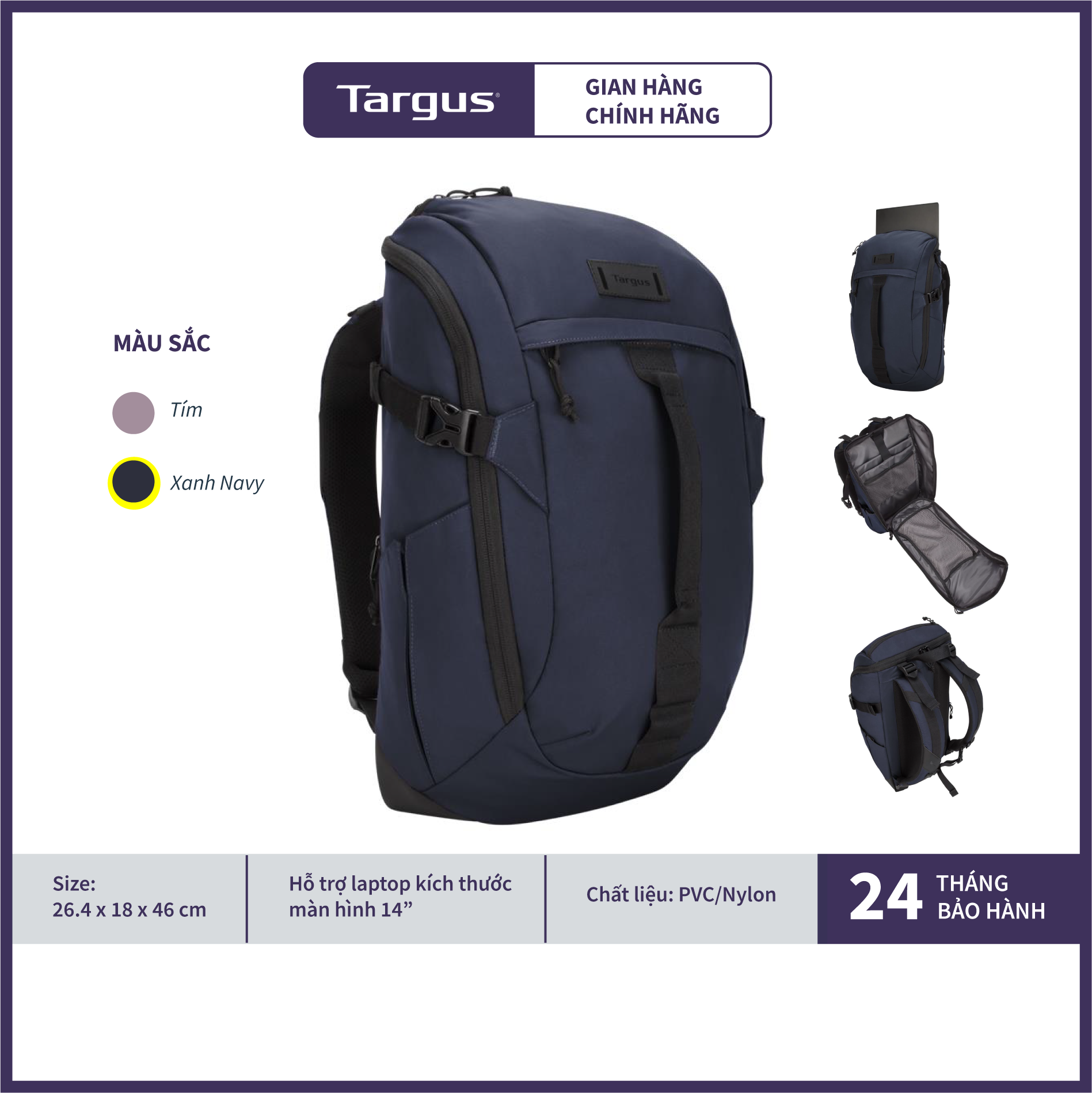 Balo Targus TSB972GL-70 dòng Laptop 14&quot; Sol-Lite Backpack - Hàng Chính Hãng