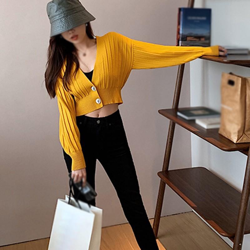 Áo Cardigan Dệt Kim Tay Dài Cổ Chữ V Dáng Rộng Phong Cách Hàn Quốc