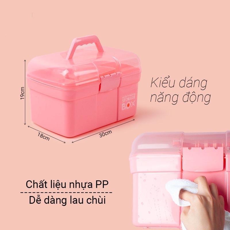 Cốp Nhựa Đựng Đồ Nail Màu Hồng 30cm, 2 Ngăn Tháo Rời, Chắc Chắn Dễ Lau Chùi, Phụ Kiện Làm Nail Tiện Lợi Nail Phương Miu