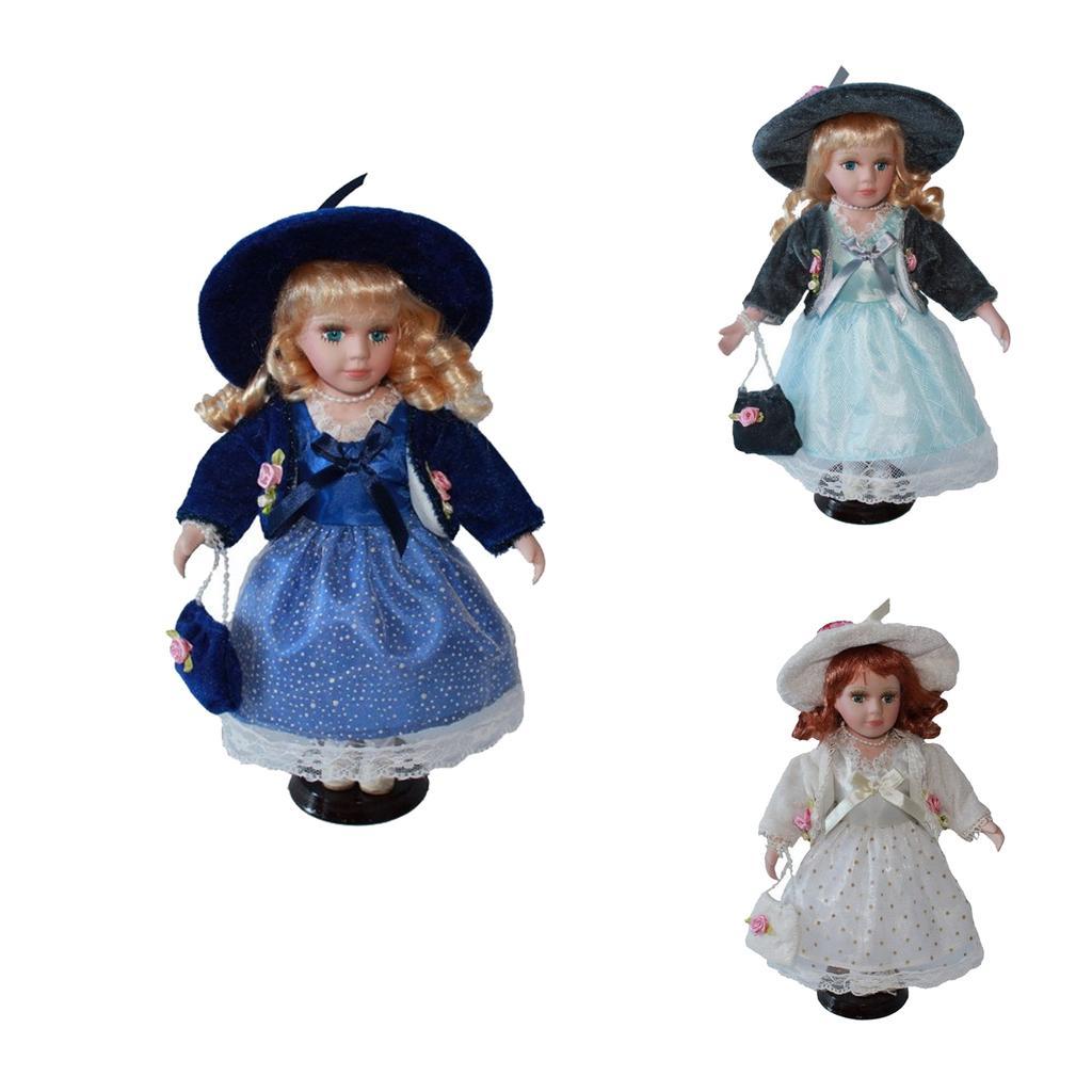 30cm Victorian Porcelain Girl Doll with Princess Dress Coat Suit Home Display Decor