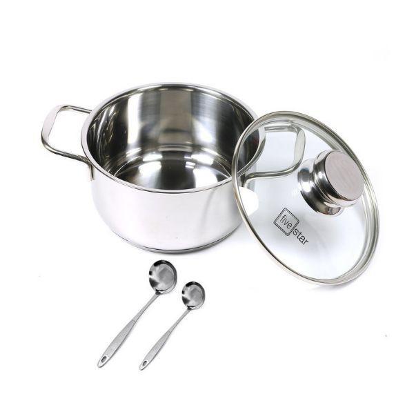 Nồi inox FiveStar Standard 3 đáy sandwich bếp từ nắp kính tặng 1 muỗng canh