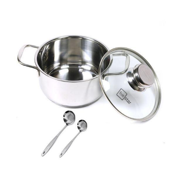 Nồi inox FiveStar Standard 3 đáy sandwich bếp từ nắp kính tặng 1 muỗng canh ( 16cm / 18cm / 20cm / 24cm )