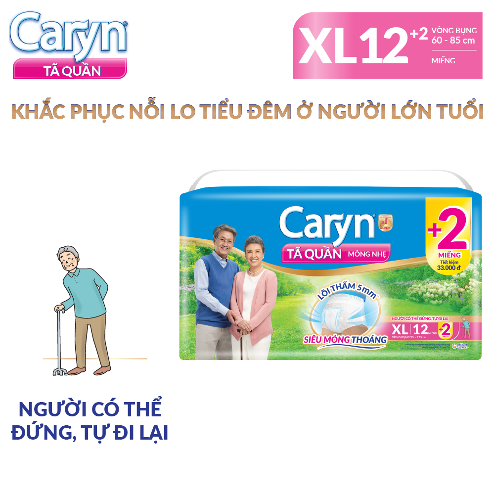 Tã Quần Mỏng Nhẹ Caryn Gói Siêu Lớn XL12+2 Miếng