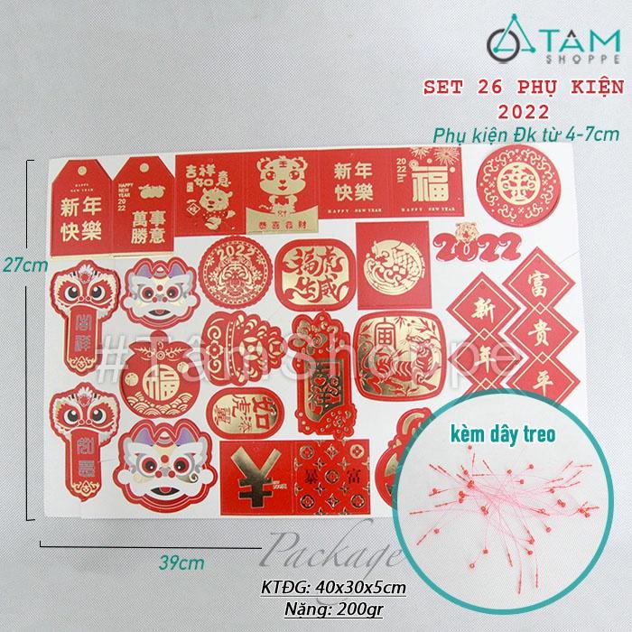 Set phụ kiện treo Tết bằng giấy đỏ ép kim nhiều kiểu T-PKTMD-70