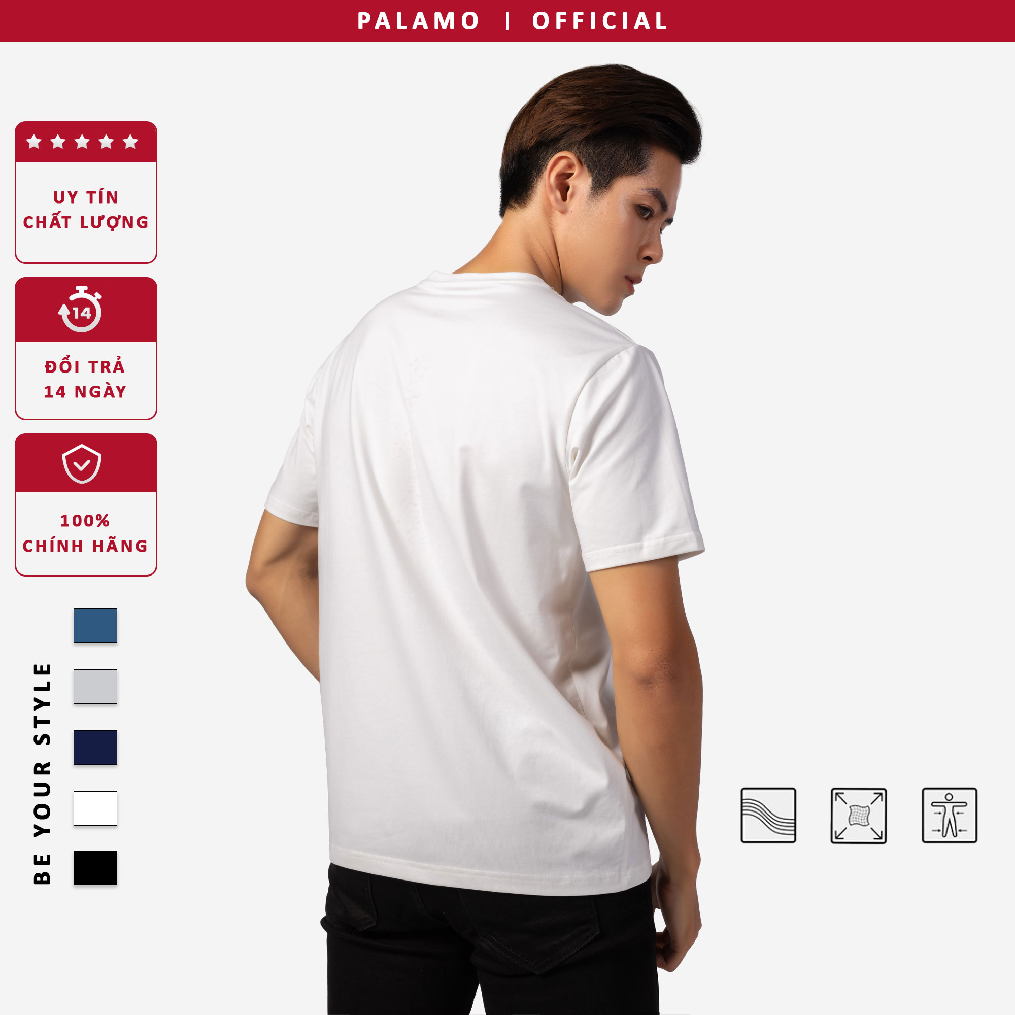 Áo thun nam cotton compact Palamo classic regular fit / màu trắng