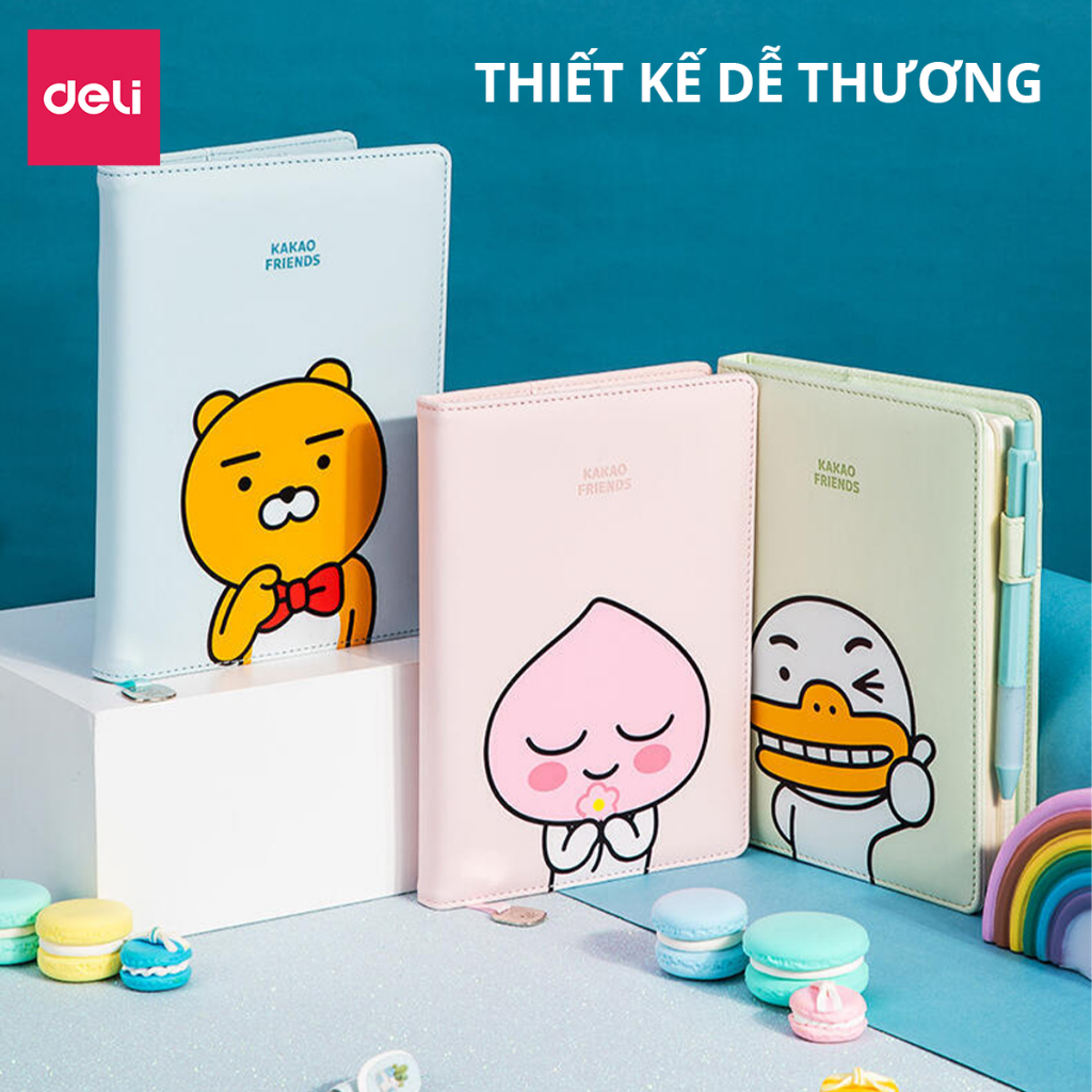 Sổ Tay Ghi Chép Bìa Da Pu Cao Cấp Deli X Kakao Friends 112 Trang -Khổ 140X193Mm-22252