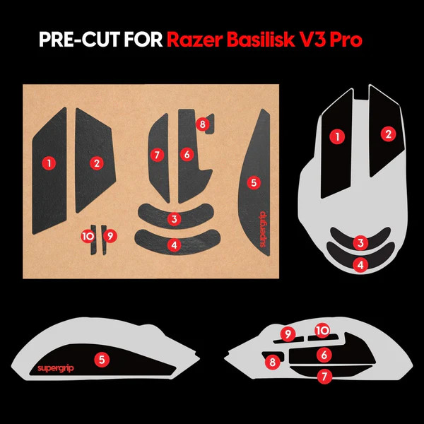 Miếng dán chống trượt Pulsar Supergrip - Grip Tape Precut for Razer Basilisk V3 - Hàng Chính Hãng