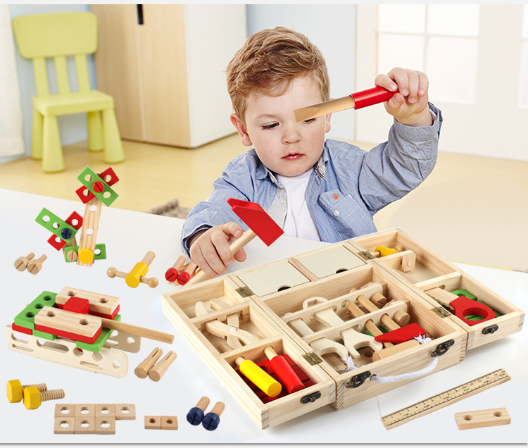 Thùng đồ chơi kỹ sư cho bé bằng gỗ đầy đủ dụng cụ chơi
