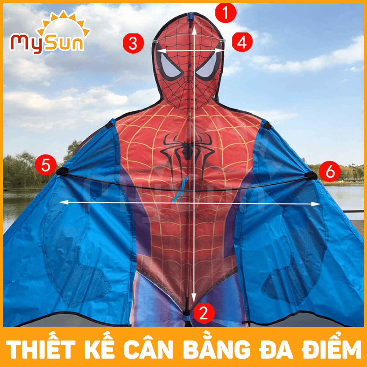 DIỀU siêu nhân người nhện công chúa 1m2 1m6 1m7 2m 3D cho bé trai gái giá rẻ tặng dây thả diều