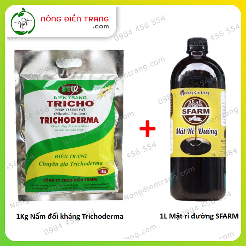 Combo Nấm đối kháng Trichoderma + Mật rỉ đường SFARM - Chế phẩm ủ phân bón hữu cơ, xử lí rác thải hữu cơ VTNN Nông Điền Trang