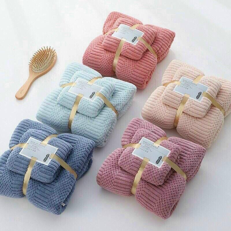 Combo 2 Khăn Tắm Lông Cừu Xuất Hàn Cỡ Lớn Siêu Mềm Mịn Thấm Hút Nước