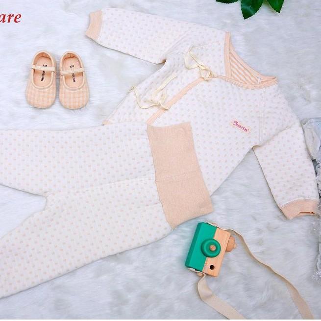 Bộ quần áo trần bông cạp cao 100% organic cotton hữu cơ tự nhiên không hóa chất an toàn cho bé sơ sinh