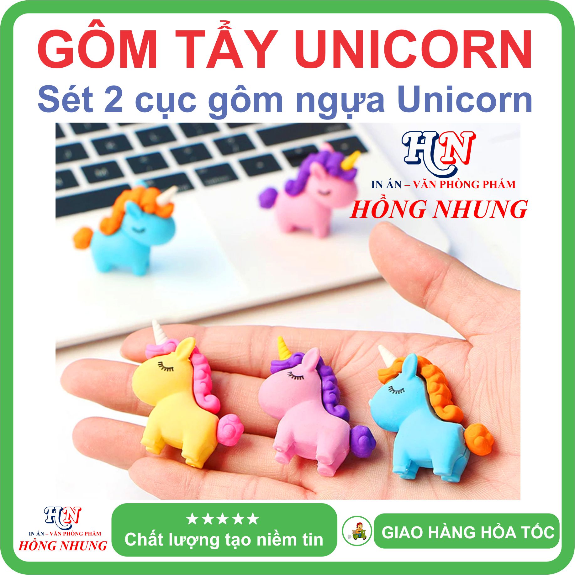 [SÉT] COMBO 2 Cục Gôm Tẩy Hình Unicorn, Màu Sắc Dễ Thương, Giúp Bé Yêu Hứng Thú Học Tập