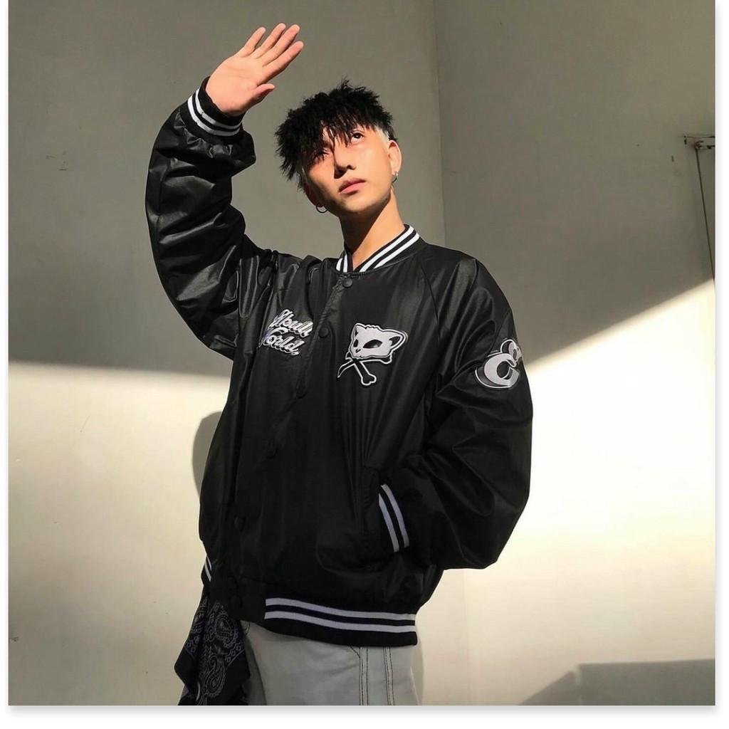 Áo khoác dù nam màu đen bomber 2 lớp phối chữ cùng logo siêu đẹp, phong cách cực ngầu hót trend