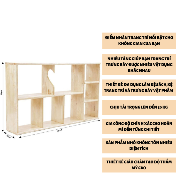 Kệ sách treo tường bằng gỗ cao su thiên nhiên,giá sách treo tường ngang 1M2 kệ trang trí chịu lực tốt