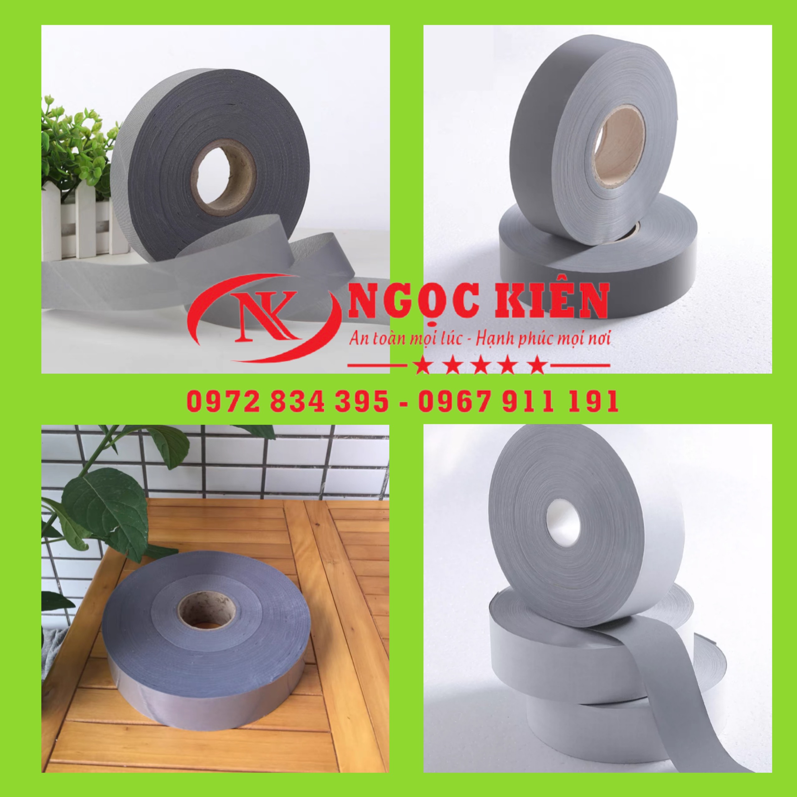 Cuộn dây phản quang vải poly màu xám bản 5cm*100m