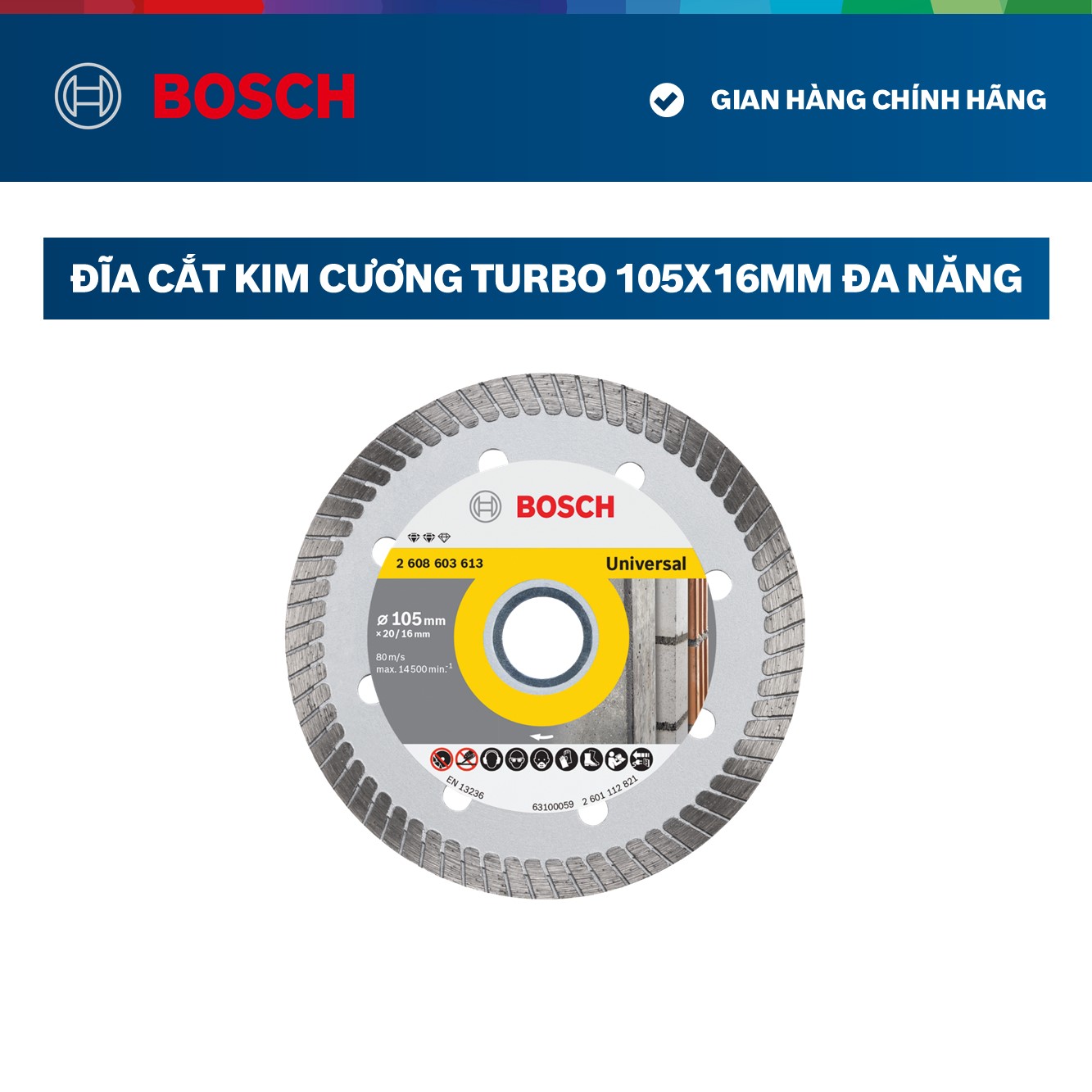 Đĩa cắt kim cương Bosch Turbo 105x16mm đa năng